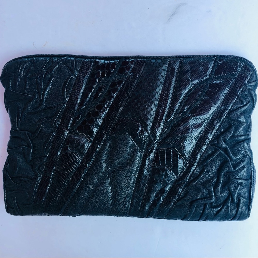 Vintage Carlo Fiori Italy Envelope Clutch Bag Black Medium